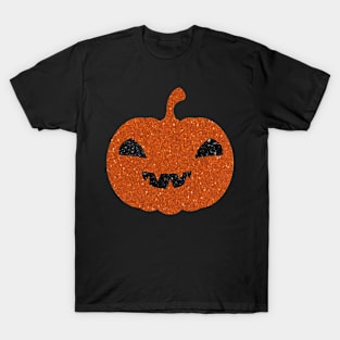Dark Orange Faux Glitter Halloween Pumpkin Face T-Shirt